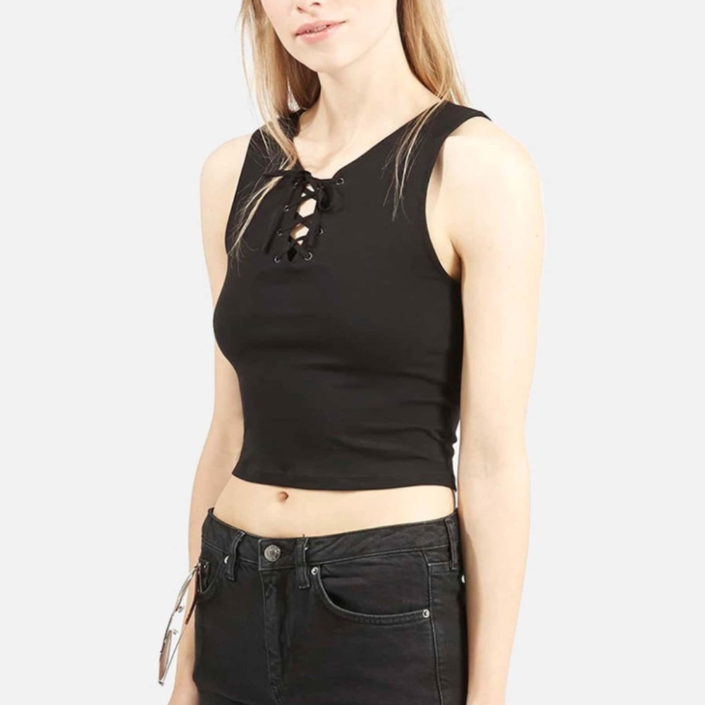 Topshop Lace-Up Black Crop Top